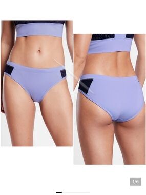 Athleta periwinkle Bikini Briefs with Navy Mesh Panels